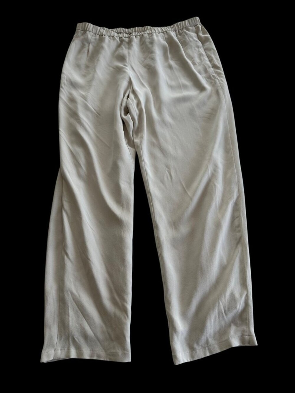 Eileen Fisher Womens LG Ivory Silk Trouser Pant Pull on Pockets Minimalist